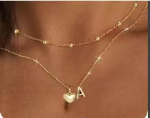 Amazon cross-border european and american style design 26 initial letter necklace layered necklace women's fashion pendant jewelry