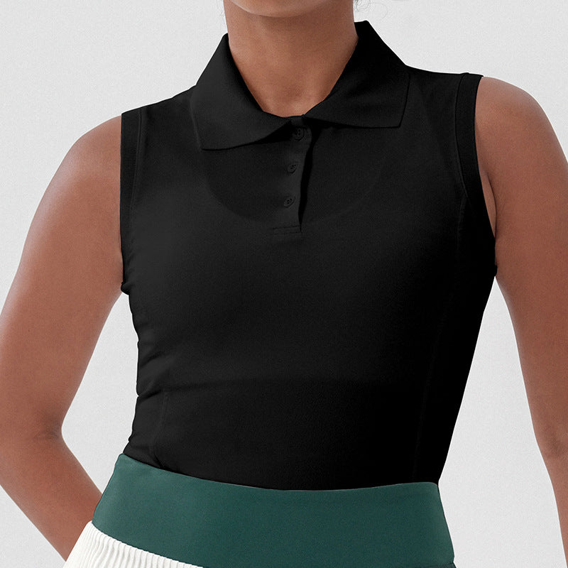 Spring/summer new sleeveless slim-fit polo shirt with turn-down collar - sporty, casual, and stylish tank top for women, perfect for tennis and fitness