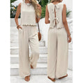 Shipped:  independent station fashion cross-border sexy casual pants see-through vacation style trousers hollow-out two-piece set
