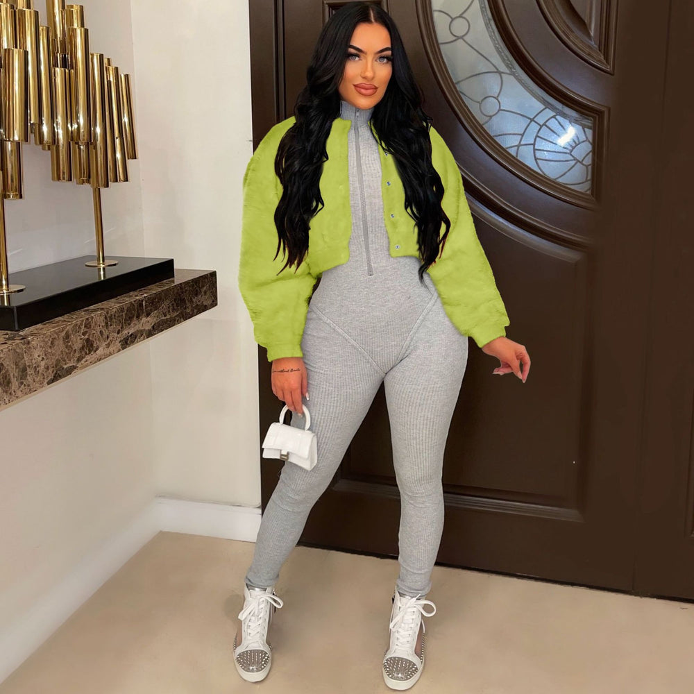 Amazon hot selling european and american autumn/winter women's casual fashion loose faux fur short jacket imitation rabbit fur coat