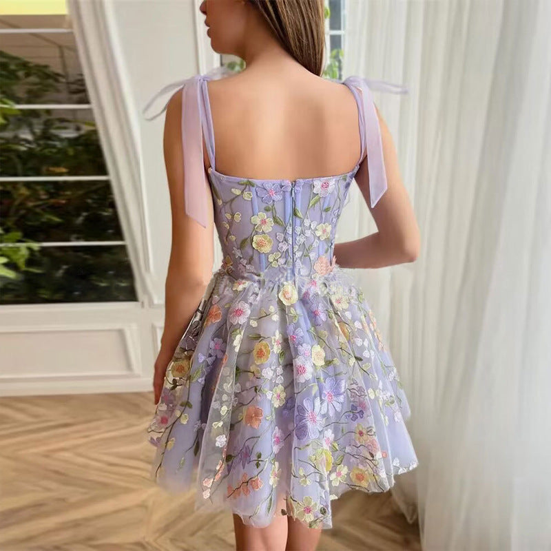 direct-to-consumer fashionable european and american cross-border  women's clothing: sexy, bodycon, embroidered floral cami dress