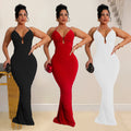 C7116 cross-border   fashion women's sexy slim-fit camisole v-neck backless dress