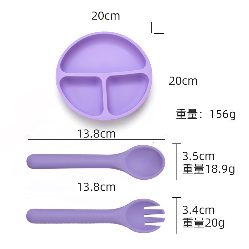 Food grade silicone infant plate fork spoon complementary food tableware preschool children eating silicone tableware set custom