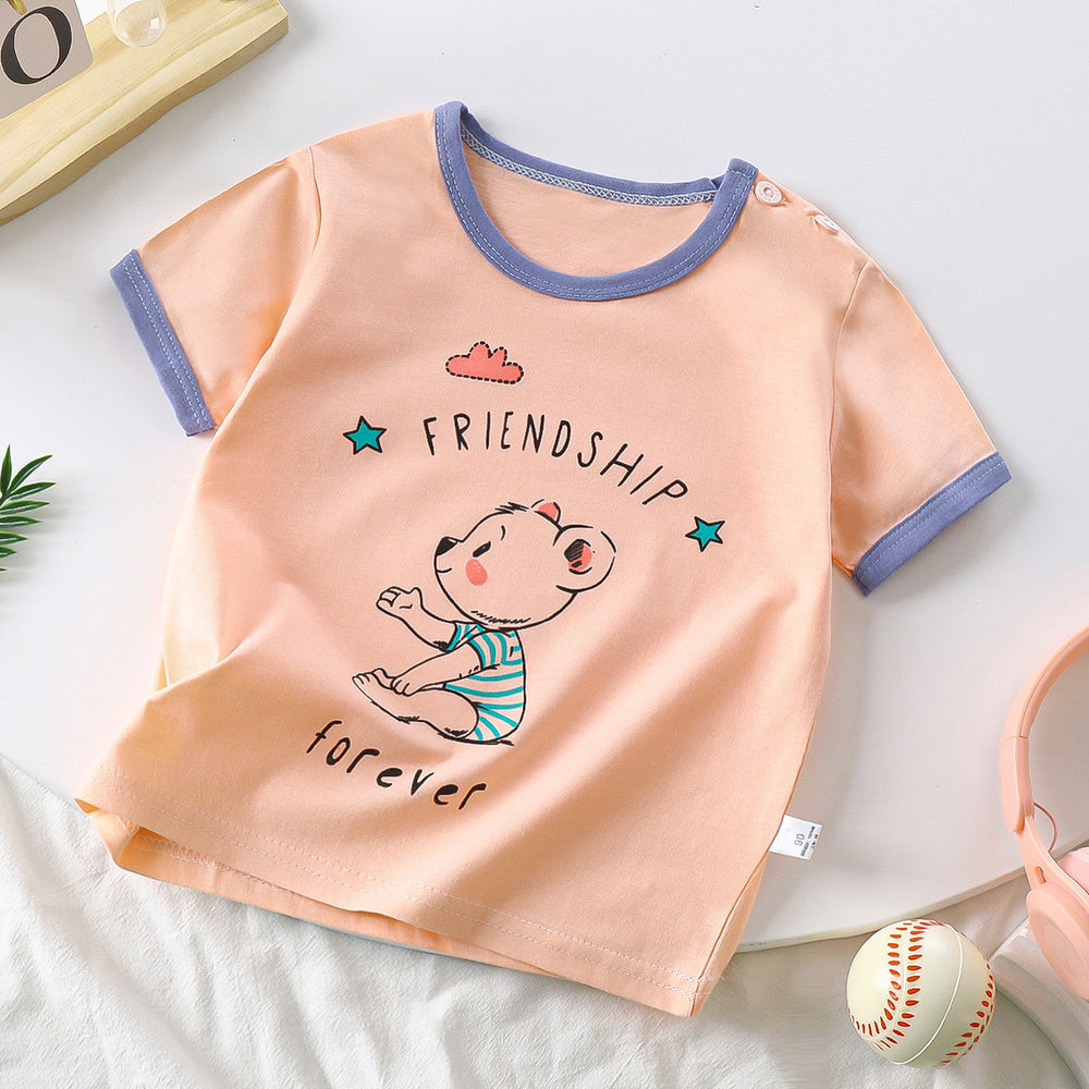 Kids' short-sleeve pure cotton summer new arrivals : boys' t-shirts, baby cartoon girls' short-sleeve korean style tops, children's clothing