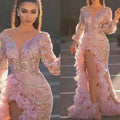 spring/summer new european and american style sexy hip-hugging sequined pink long mesh evening gown with train