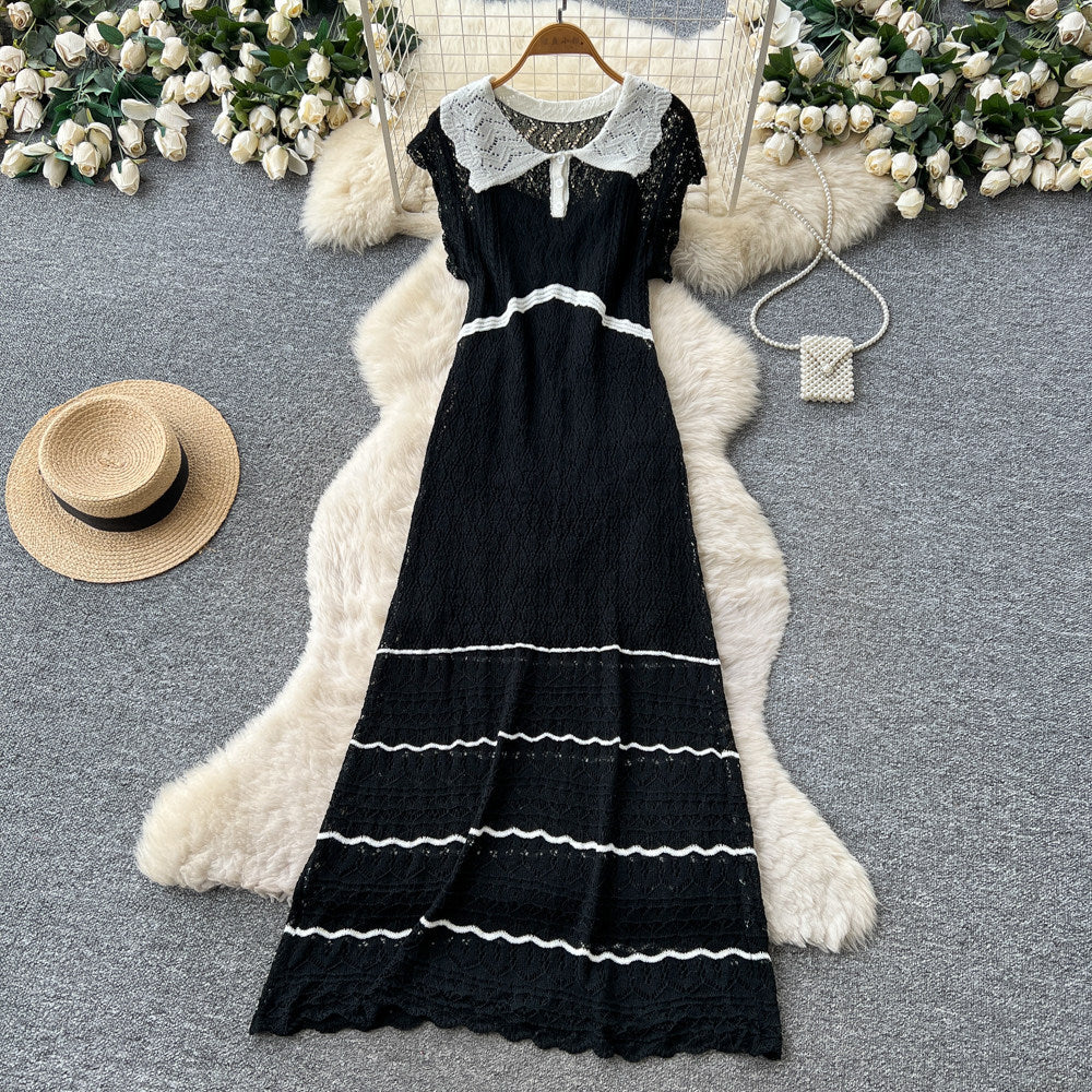 Vacation style lace cut outeleganteasiest for matchdress women's summerretroslimming look a-line long skirt work clothingelegant