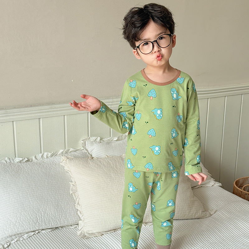 Kids type a autumn clothes and long trousers boys pure cottonintimatessuit girl lycra cotton home clothes pajamas pure cottoncomfortable