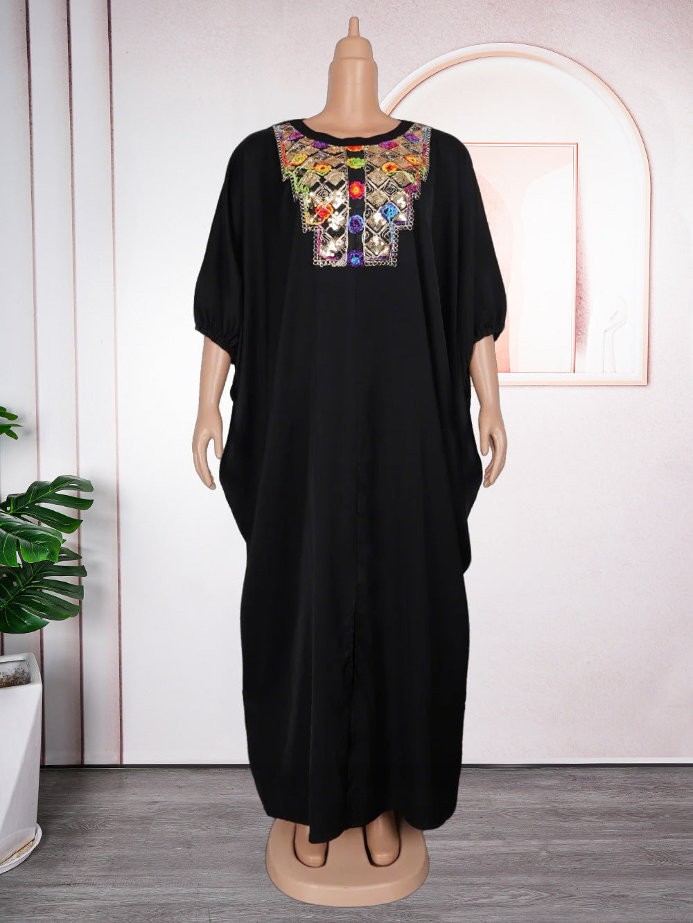 Southeast asia cross-border  sequin appliqué dress african  women's plus size loose robe