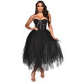 X5709 new arrival:  &  fashionable solid color hotfix rhinestone bandeau fluffy mesh dress - women's apparel