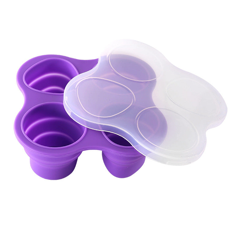 Silicone ice cube mold 4-cavity with folding lid, diy ice cream mold for home use, kids' silicone food supplement container