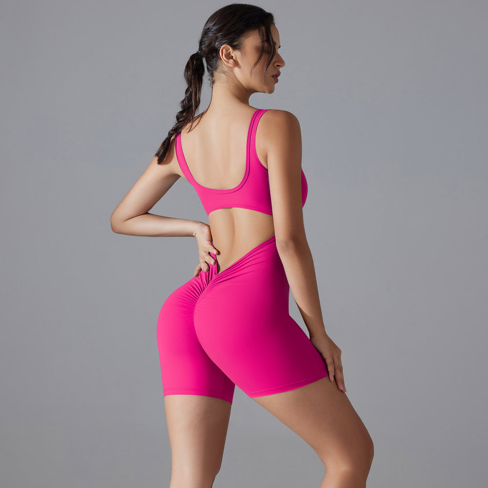 New double-sided nylon seamless high-stretch peach lift solid color v-waist bodycon shorts bodysuit yoga outfit