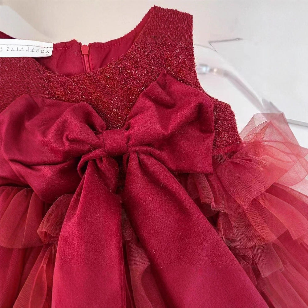 【dropshipping】girls' winter fleece-lined two-piece set,  new stylish children's first birthday baby dress, red