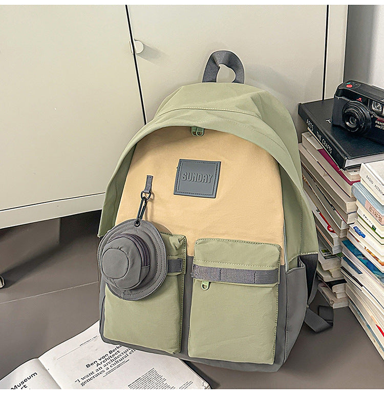 Backpack, lightweight outdoor, large capacity, niche style, pure color, travel, work clothing, school bag, student, good-looking, contrast color, lightweight school bag