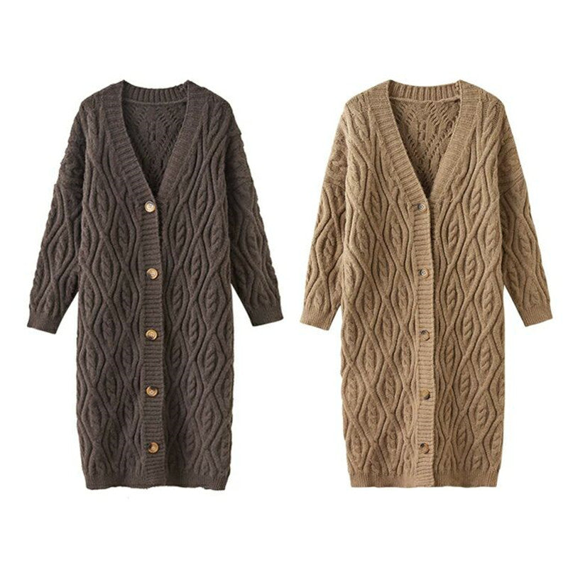 European and American  women's clothing autumn and winter new lazy style retro long loose knitted cardigan jacket women