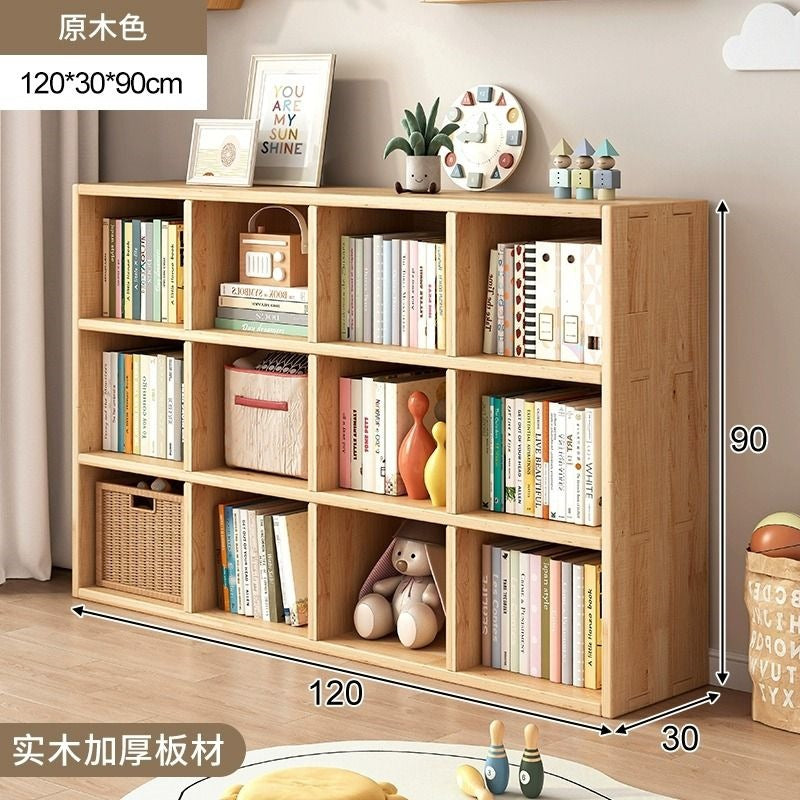 Checkered solid wood bookshelf floor-standing storage rack home living room organizer wall-mounted low cabinet bookcase
