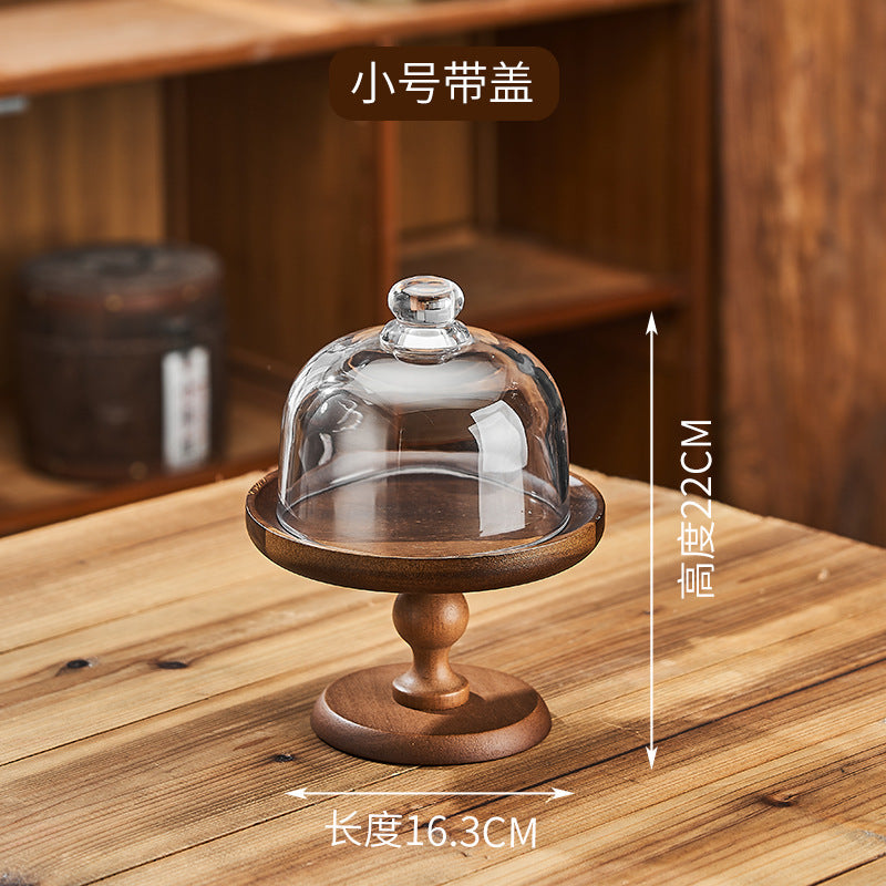 Vintage-style wooden cake stand with glass dome lid - perfect for cakes, bread, desserts, fruits, and tea pastries (2026 collection)