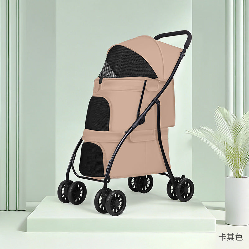 Double-layer pet stroller - lightweight, foldable, for small to medium dogs and cats - outdoor walking cart for dogs and cats