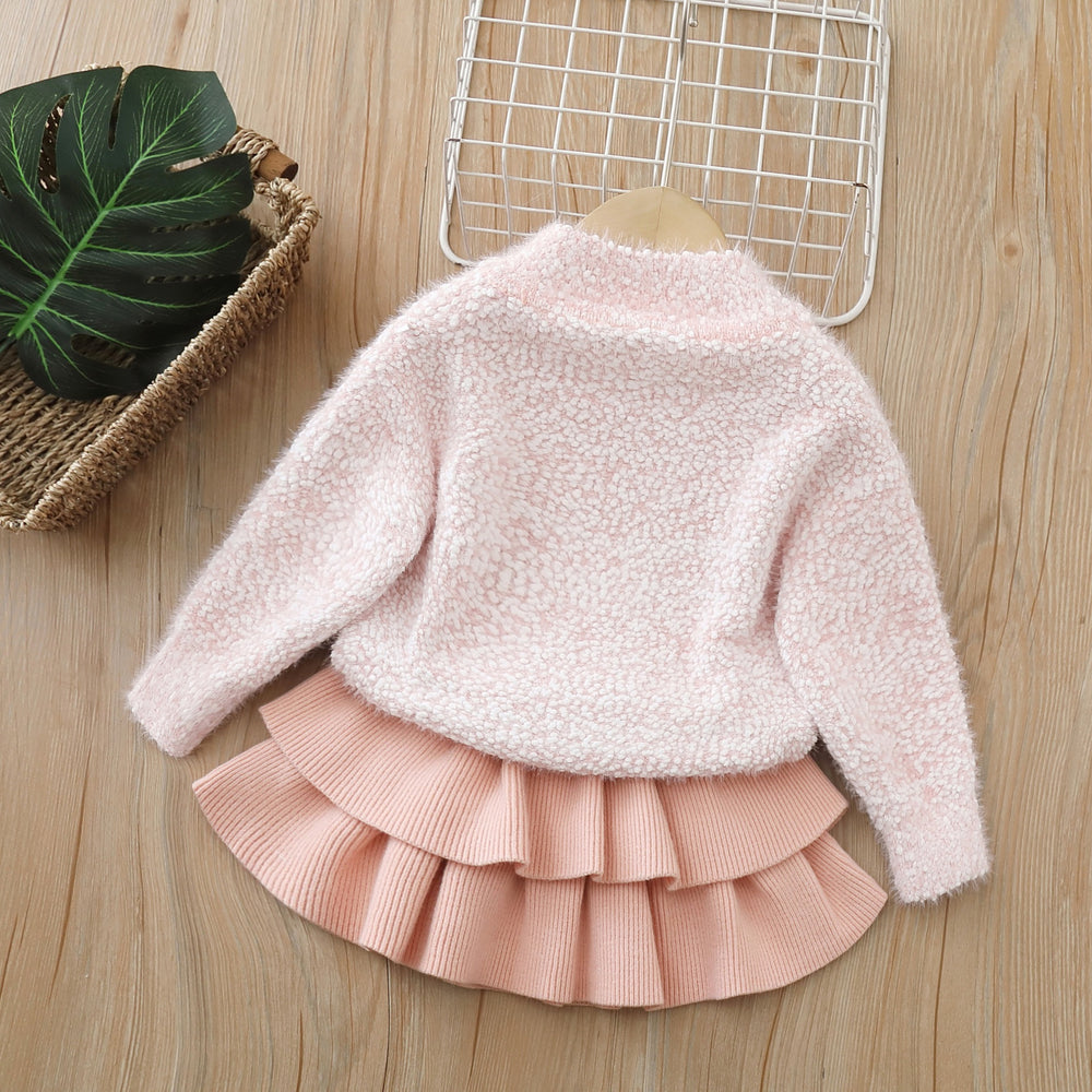Kids' crew neck sweater and leggings two-piece set -  autumn/winter new collection - girls' tiered skirt knit outfit