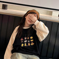 Girls' sweatshirt - new autumn  collection - casual, loose-fit crewneck top with color block raglan sleeves and print - suitable for mid-to-large children - perfect for spring and autumn