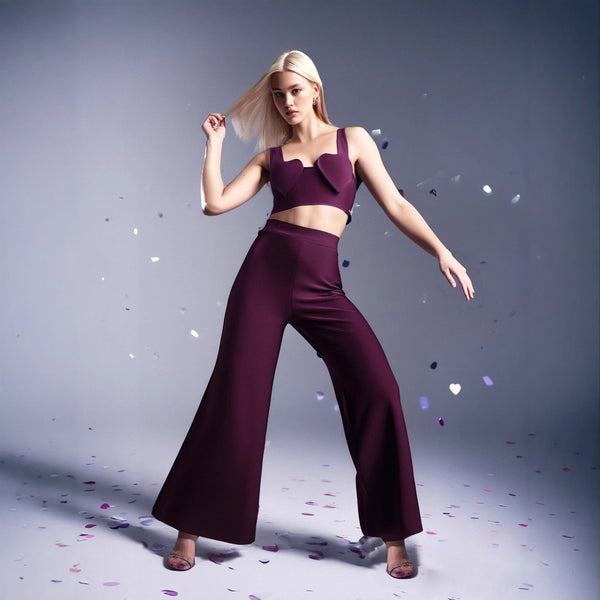 Independent Station European high-end women's clothing Spice Girls sweet and cool love bandage small top + high-waisted wide-leg pants set for women
