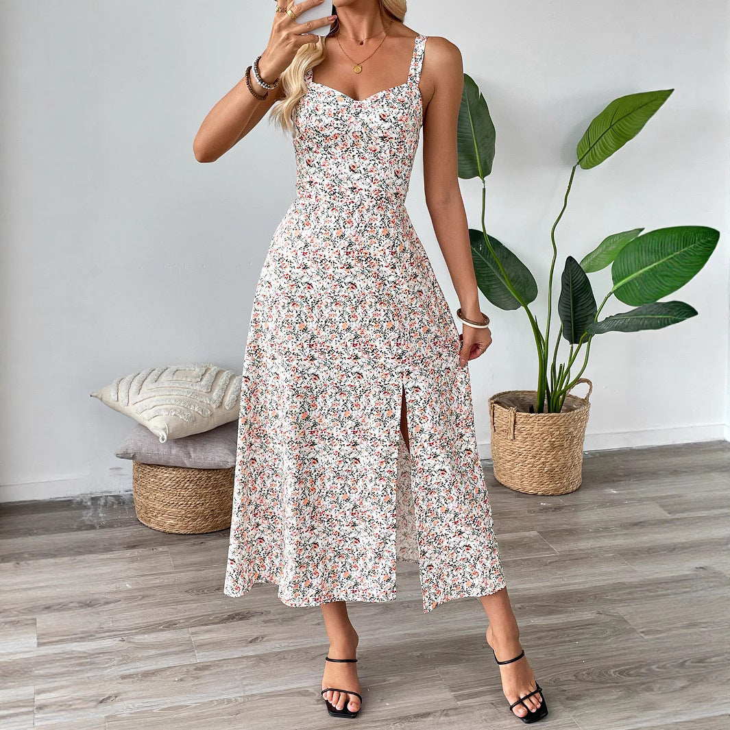 Shanuo independently develops 2025 new summer  European and American women's dress floral dress  temu