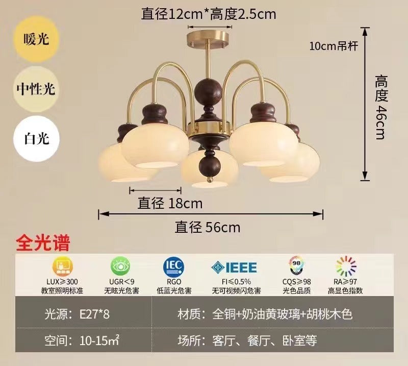 French retro living room main light high-end bedroom room lighting dining room magic bean chandelier new Chinese all-copper chandelier