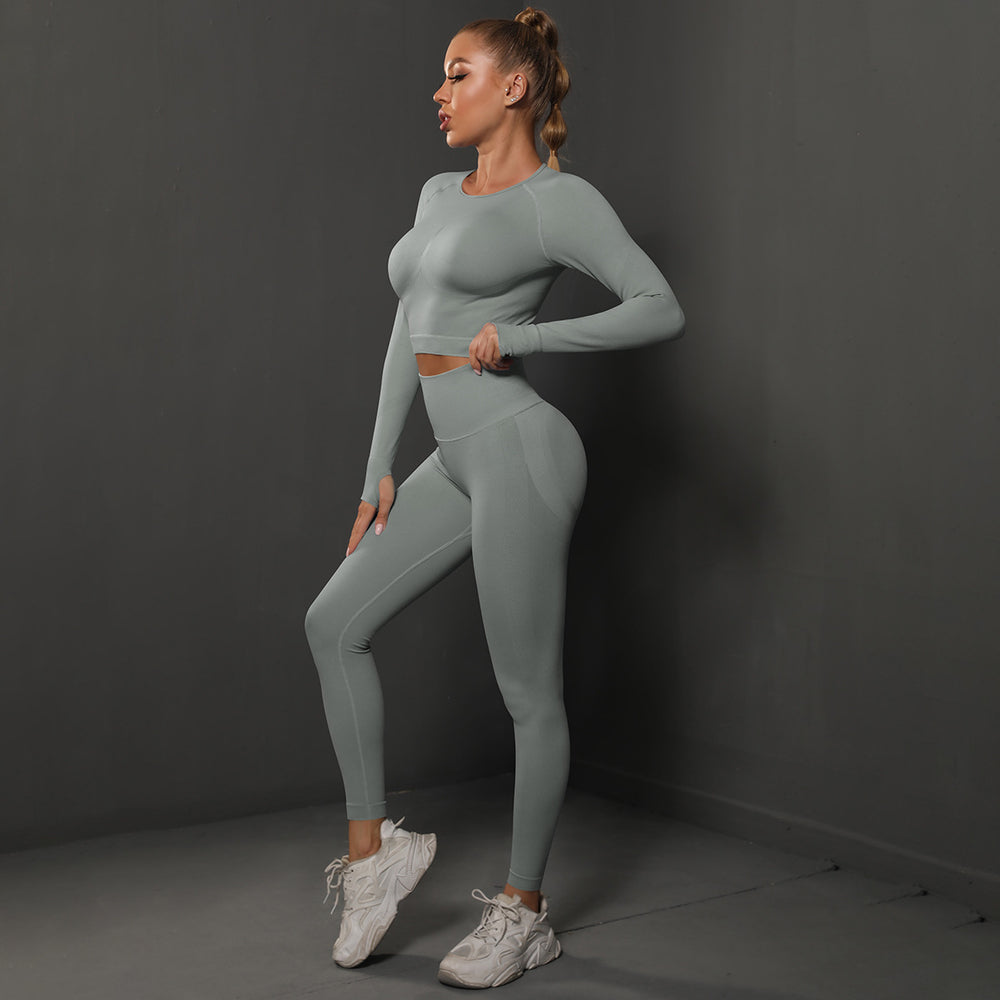 Ready-to-ship cross-border seamless peach lift butt lifting yoga set - women's two-piece activewear for running and fitness (us/eu style)