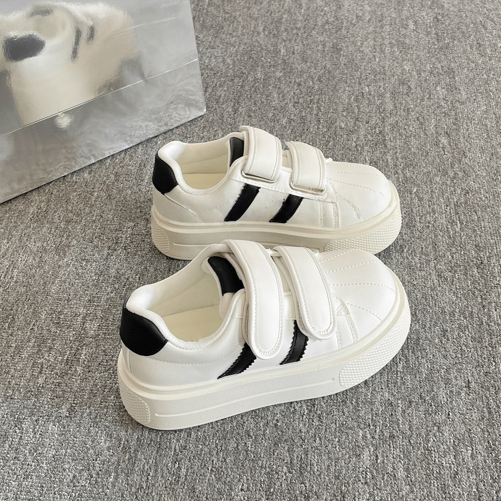 New chinese style korean velcro chunky sole sneakers for women, 2026 spring collection, white canvas shoes, student bread shoes