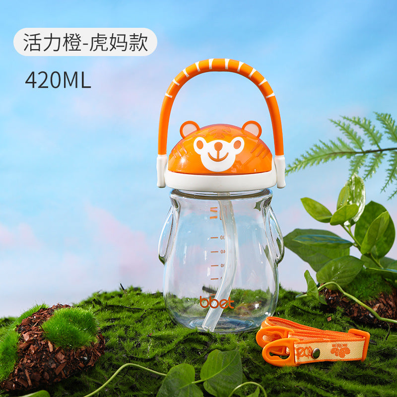 Tritan plastic baby straw cup large capacity kids water bottle cute tiger water bottle big belly cup wholesale