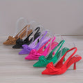 French retro satin bow pointed-toe high heels - ankle strap stiletto heels for work and banquets - cross-border exclusive