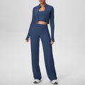pure color brushed tight halter vest wide-leg long three-piece set sports running fitness yoga clothes suit