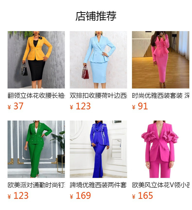 New fashionable design long-sleeve blazer and high-waisted straight-leg pants two-piece set