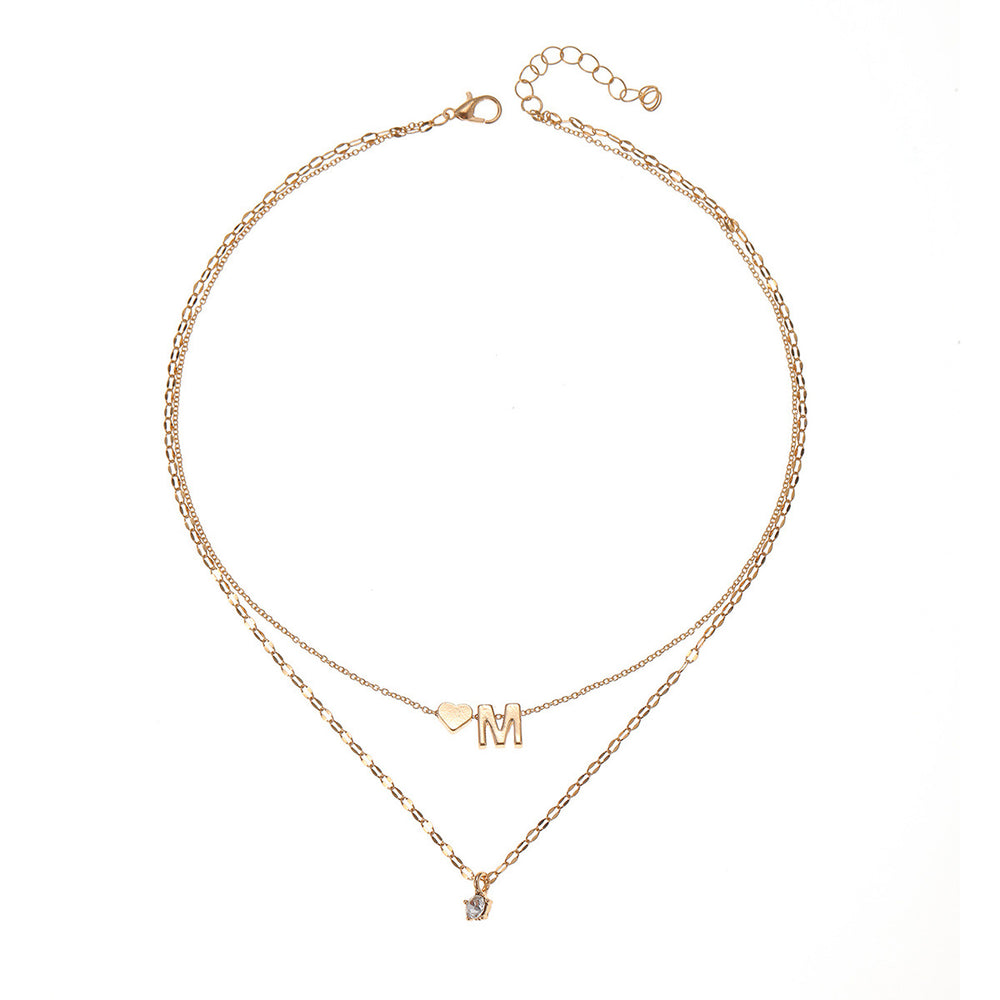European and american cross-border fashion niche letter heart necklace, stylish and versatile metal diamond-studded layered choker for women