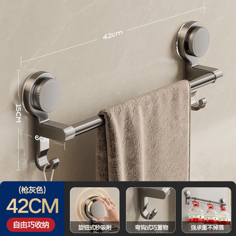 Suction cup bathroom towel rack wall-mounted punch-free storage rack bathroom towel double pole toilet storage bracket