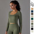New arrival cross-border seamless pure color dotted stripes t-shirt high elastic low collar abdominal shaping yoga wear long sleevestops women