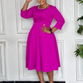 D3353export women's clothing fashionfashion square collar pure color pleatedfashionplus sizehigh waist africandress