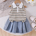 Baby clothing kids set children outfit white collar stripes vest+blue