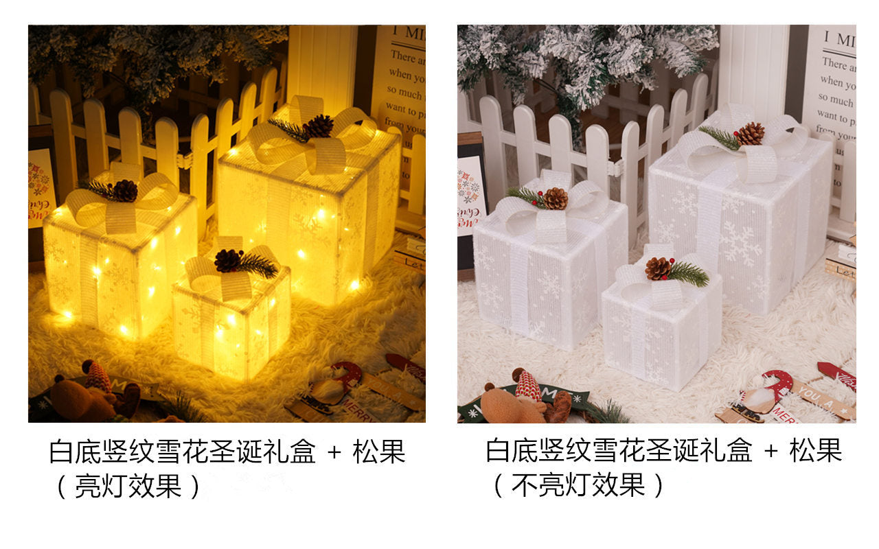 Popular Christmas gift box three-piece Christmas light decoration ambient light ins wind indoor and outdoor flashing ornament