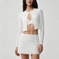 Lace-trimmed bra, lace-trimmed mini skirt, high-waisted tummy-control yoga pants, slimming camisole, running sports three-piece summer set