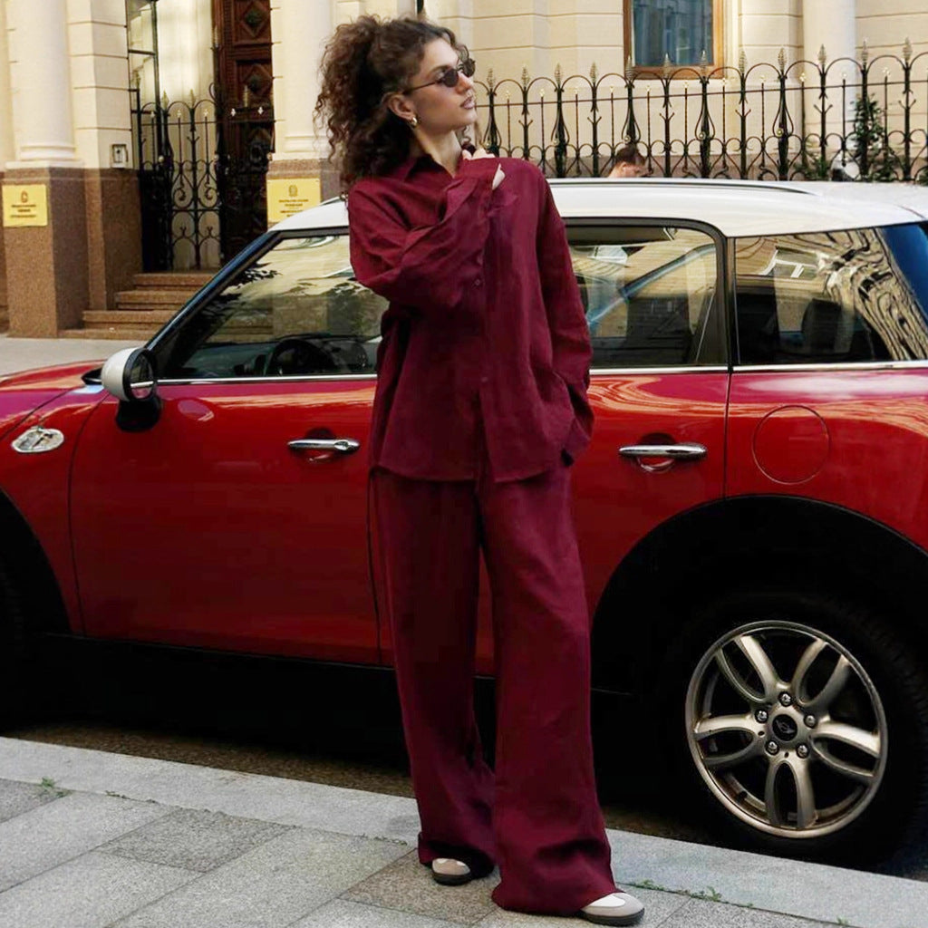 European and American casual relaxation loose suit comfortable outer wear loungewear cardigan long pants 2025 autumn  new models