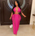 Source factory  summer new european and american style women's sexy tassel knit beach dress set -  hot seller