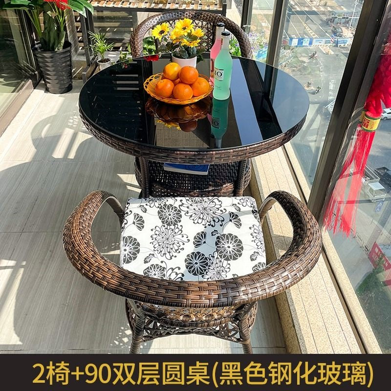 Three-piece rattan chair set casual tea table courtyard rattan outdoor table and chairs balcony tea table and chairs balcony casual table and chairs