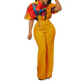 D341 european and american new summer print stand collar long sleeve shirt top wide leg pants fashion set cross-border two-piece outfit