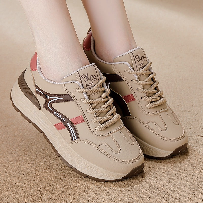 Export cross-border plus size leather sports dad shoes new arrivalk-styleeasiest for match running flatsnon-slipcasual shoes for women