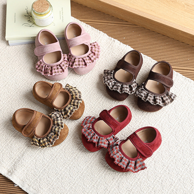 Insfrench small leather shoes  spring autumnew arrivalk-stylegirllace princess shoes soft bottom beanie shoes