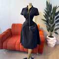 European and american cross-border women's fashion:  summer new arrival - elegant and chic notch lapel slim-fit little black dress, midi length