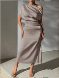 European and american cross-border  spring/summer women's pleated off-the-shoulder maxi dress