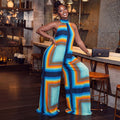 European and american style cross-border fashion women's summer color block print jumpsuit high neck sleeveless loose long romper