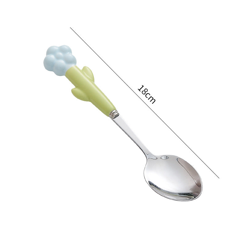 Creative stainless steel cutlery with ceramic handles - kids' dessert forks, multi-purpose western dinnerware, sunflower steak knife