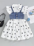 new product girl fashion polka dot small flying sleeve petticoat fringe denim camisole suittwo-piece set